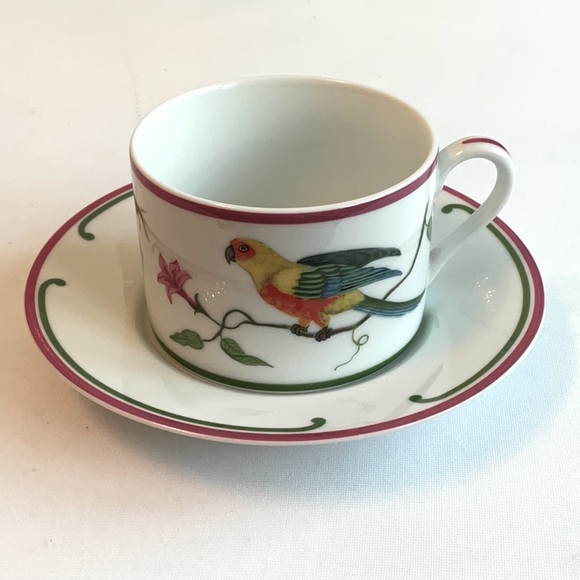 Lynn Chase Designs ~ “Parrots of Paradise” Tea Cup and Saucer - Picture 1 of 9